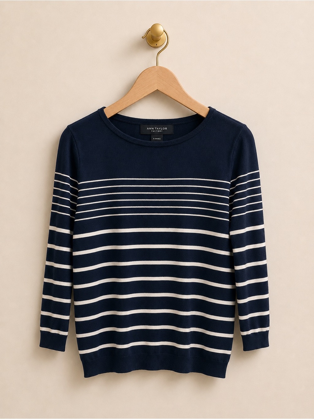 Ann Taylor Factory Navy 100% Cotton Knit Sweater Size Large